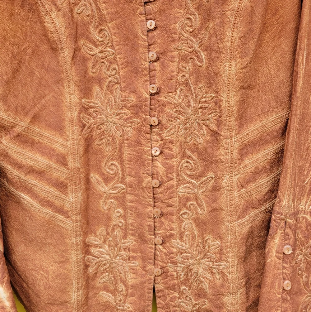 Inca Cottons Peruvian Embroidered Cotton Blouse L Boho Western Cottagecore - Picture 9 of 11